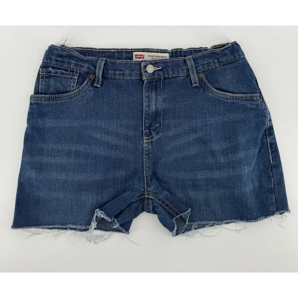 Levi's 511 Slim High Rise Cut Off Blue Denim Shorts Slim Distressed Size 30W